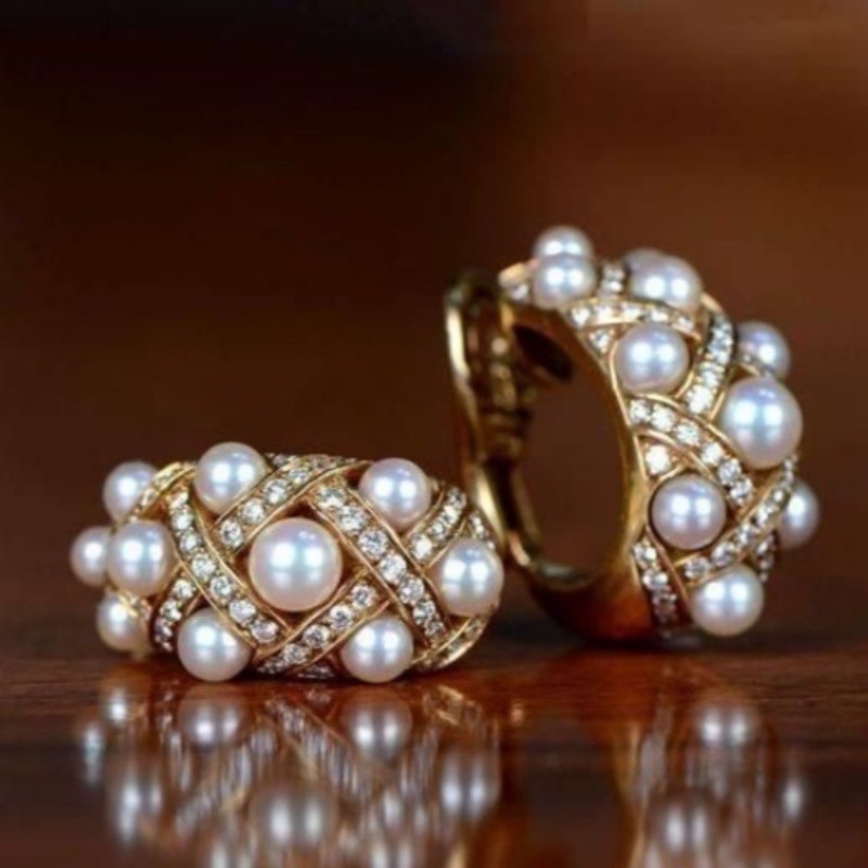 Light Luxury Grid Synthetic Zirconia Inlaid Earrings for Women
